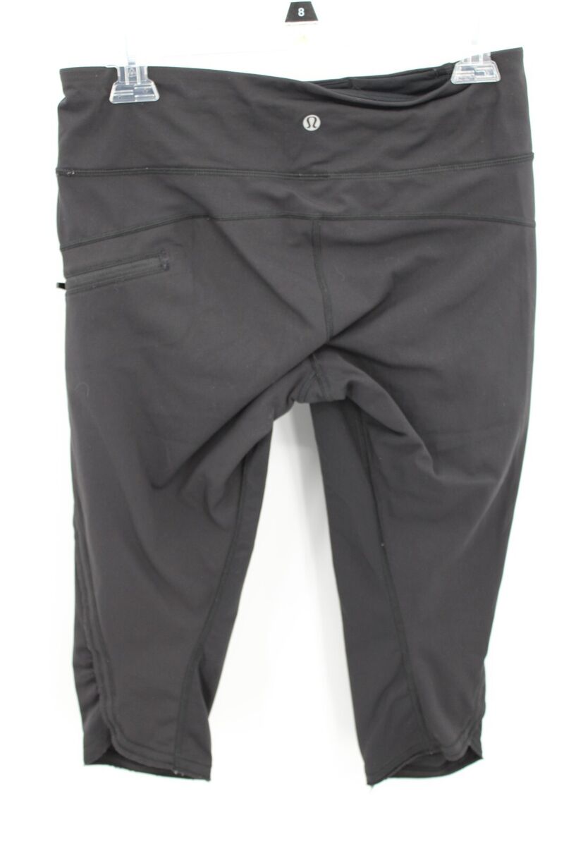 LULULEMON ATHLETICA BLACK SIDE ZIPPER POCKET CROP LEGGINGS LULULEMON ATHLETICA BLACK SIDE ZIPPER POCKET CROP LEGGINGS