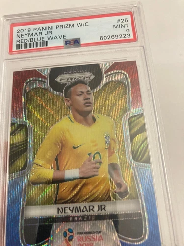 2018 Panini Red Blue Wave Prizm World Cup Soccer #25 Neymar Jr Brazil PSA 9 MINT