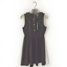 Tahari Dress Black Size 2 Ruffle Collar NWT Pearl Buttons Stretch Knit Fit Flare