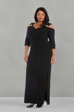 NWT R M Richards Woman Long Black Evening Formal Dress Rhinestones 20W COLD SHOU