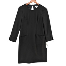 Nine West Ponte Sheath Dress Black Long Sleeve Knee Length Lined Size 4