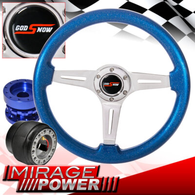 Metallic Ocean Blue Deep Dish Steering Wheel + Blue Extender For 89-05 Eclipse
