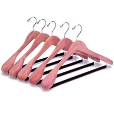 5 Pack American Red Cedar Wood Coat Suit Hangers with Extra Wide Shoulder Woo...
