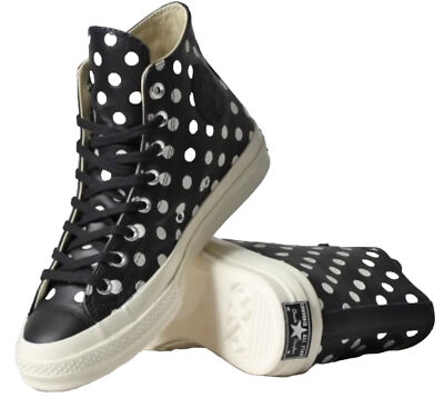 CONVERSE WOMEN & MEN CHUCK TAYLOR ALL STAR 70 Hi TOP BLACK LEATHER W/DOTS SHOES