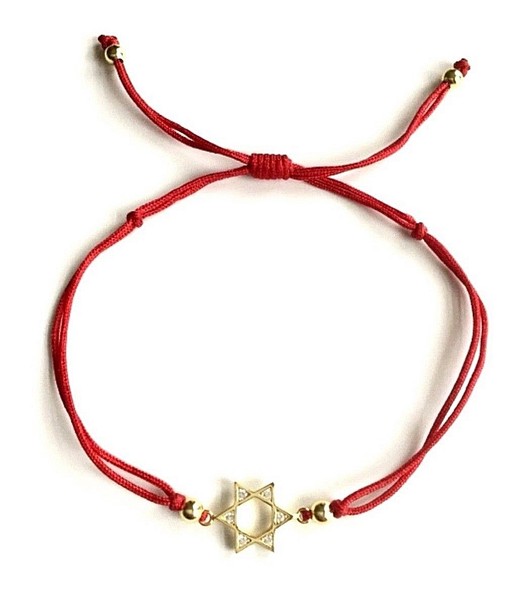 Alternate view of 925 Solid Sterling Silver Gold Plated Star David Bracelet Red Cord- B96
