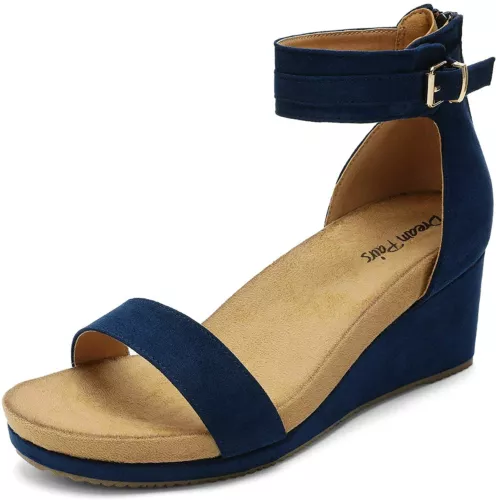 Women Ankle Strap Open Toe Back Zipper Platform Casual Dress Wedge Sandals - Picture 25 of 39