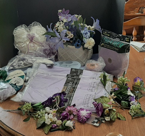 Lavender purple wedding flowers for decorations Bells Tablecovers Streamers Misc