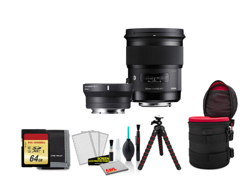 Sigma 50mm f/1.4 DG HSM Art Lens for and MC-11 Converter with 64GB Memory Card