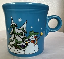 Fiesta Peacock Blue Mug Just Dishes Winter Wonderland Snowman Decal HTF