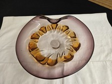 Vtg. Murano Italian art glass bowl; purple/orange design.