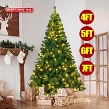 4/5/6/7ft Spruce Artificial Green Hinged Christmas Tree with Lights Bushy Pine