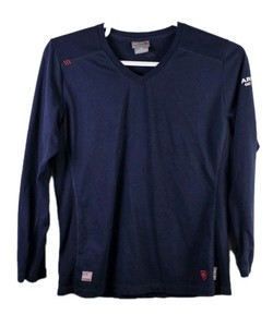Ariat FR Men's Large Navy Blue Air Crew Long Sleeve CAT 1 Flame Resistant Shirt