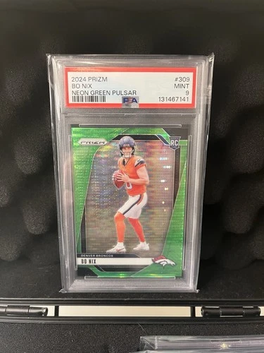 Panini Prizm 2024 Bo Nix #309 Neon Green Pulsar Rookie PSA 9 Denver Broncos