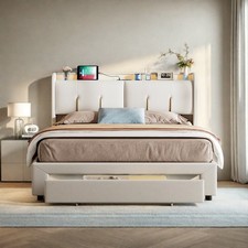 Polsterbett 160x200cm Doppelbett:Stauraumbett Bettgestell mit USB&LED Lattenrost