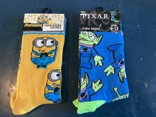 TWO PAIRS OF CREW SOCKS MINIONS AND DISNEY PIXAR ALIENS