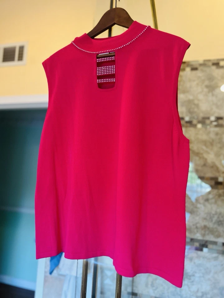 Preciosa camiseta sin mangas rosa frambuesa para mujer Plus 3X 100 % algodón Pima Foto 2 de 4