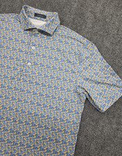 Turtleson Polo Shirt Mens Blue All Over Print Performance Golf Lemon - S
