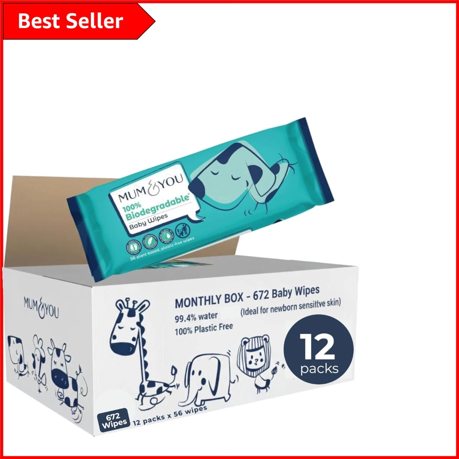 672 Hypoallergenic Baby Wipes | 12 Packs - 99.4% Water for Sensitive Skin