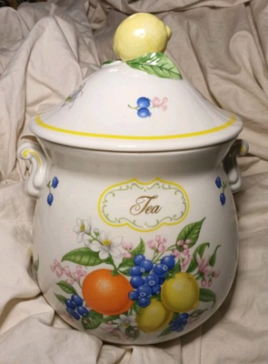 #ad #ad Lenox Orchard Tea Canister Porcelain Fruit Floral Jar Lemon Lid Vintage 1993 $59.99