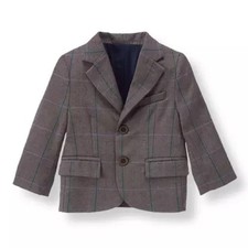 JANIE AND JACK Toddler Boys Charcoal Grey Herringbone Windowpane Blazer Size 3