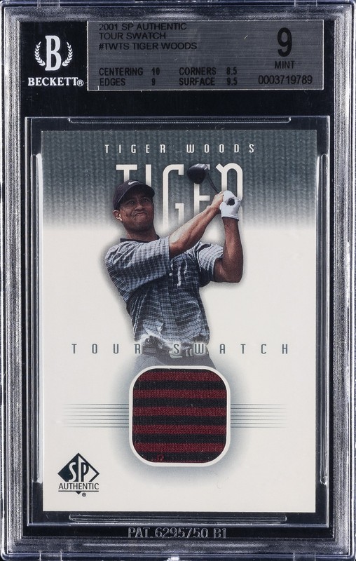 2001 SP AUTHENTIC TOUR SWATCH #TWTS TIGER WOODS ROOKIE RC BGS 9