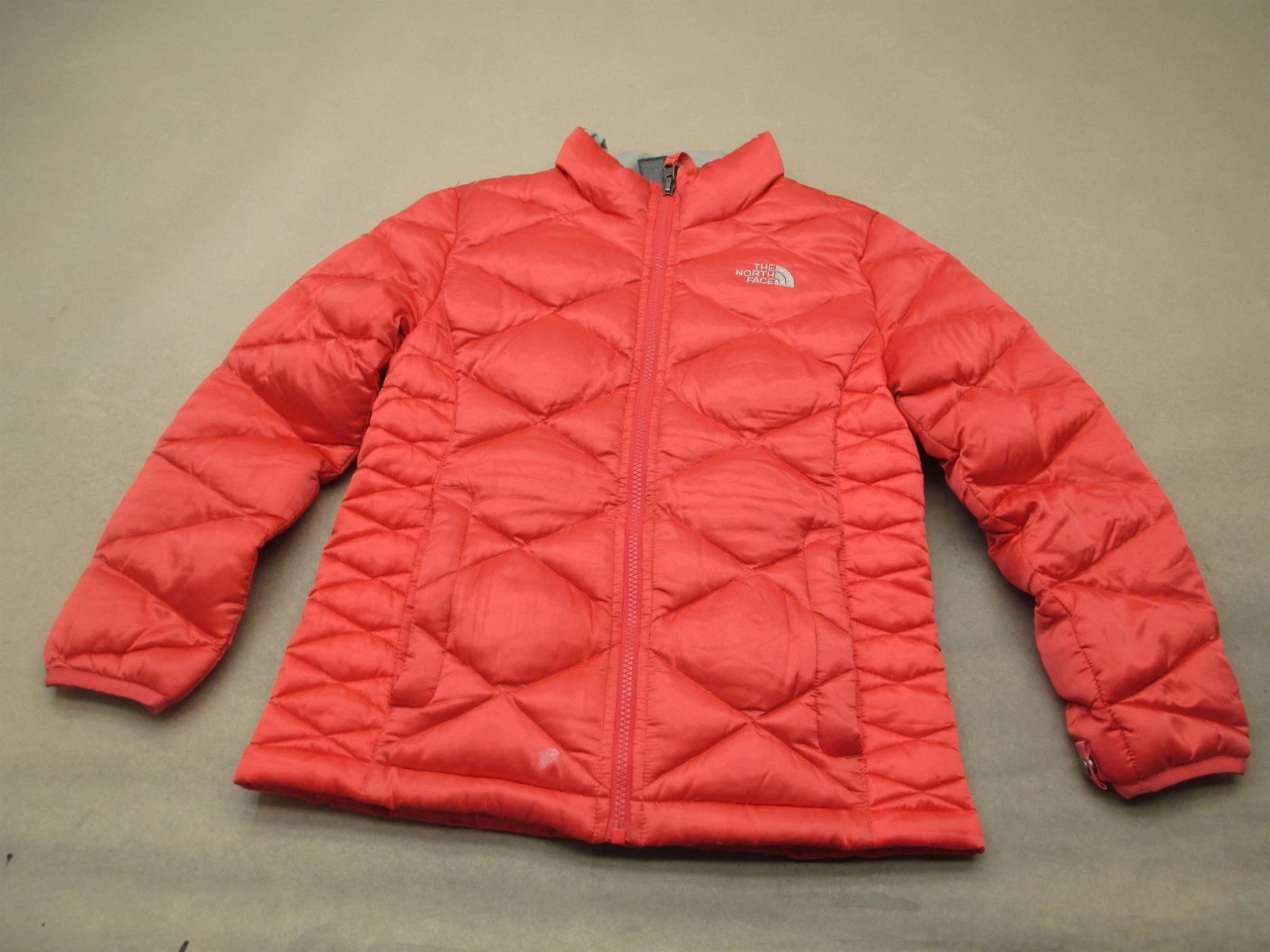 The North Face Size M (10/12) Girls Red Down Pockets Quilted Full Zip Jacket 960