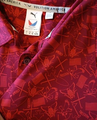Puma Volition Polo Mens L Red Golf Shirt Freedom America Flag Eagle Jets Green