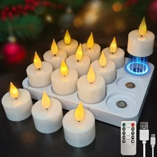 Rechargeable Magnetic Flameless Tea Light Candles with Charging Base, 12+1Pcs Te