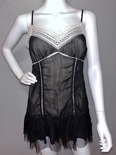 Vintage '90s Black Fairy Mini Slip Dress Goth Grunge Metal Punk Size L