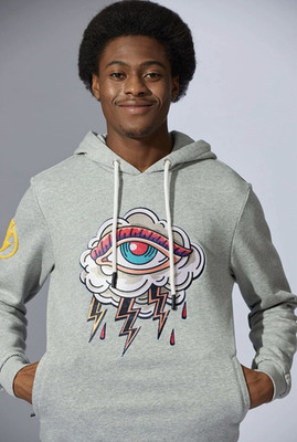 The Fifth Loop ''Eye & Lightning'' Gray Cotton Pullover Hoodie~Size S~NWT