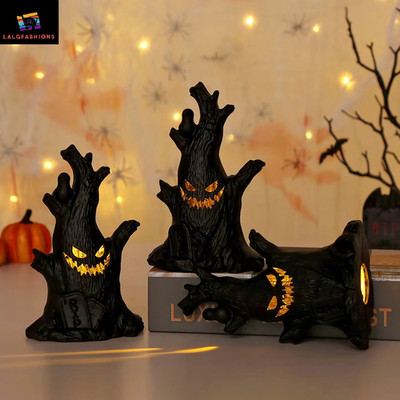 4 Stück Halloween Geist Baum Lichter Spooky Glow Deko für Zuhause, Party, Haunted Lite
