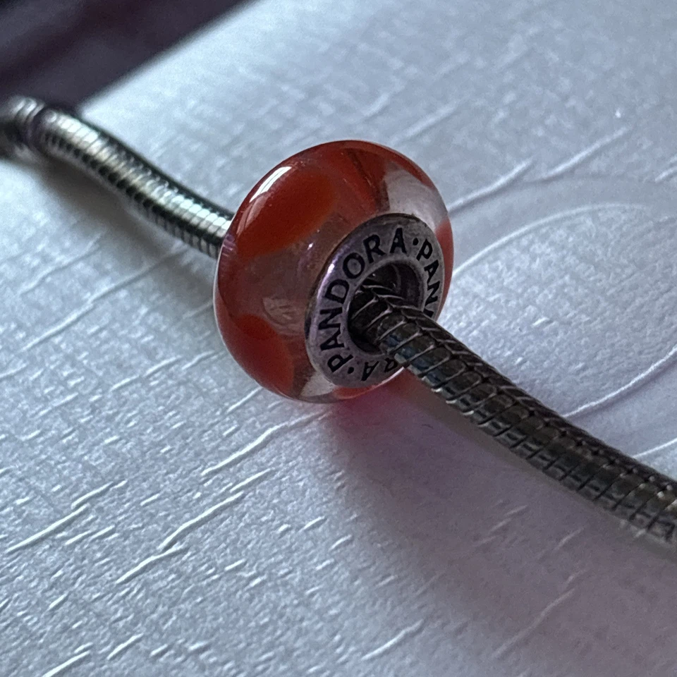 Pandora Naranja Hielo Amor Corazones Cristal de Murano Dije Retirado 790664 Foto 2 de 4