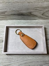 Leather Mini Shoe Horn Case with Brass Fittings Keyring - Natural