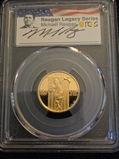 1992 W PCGS PF70DCAM OLYMPIC FLAG RUNNER $5 GOLD COMMEMORATIVE REAGAN  SIGNED 