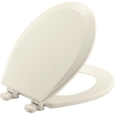 500EC Durable Wood Toilet Seat with Easy Clean Hinges, Made in USA, Round, Biscu