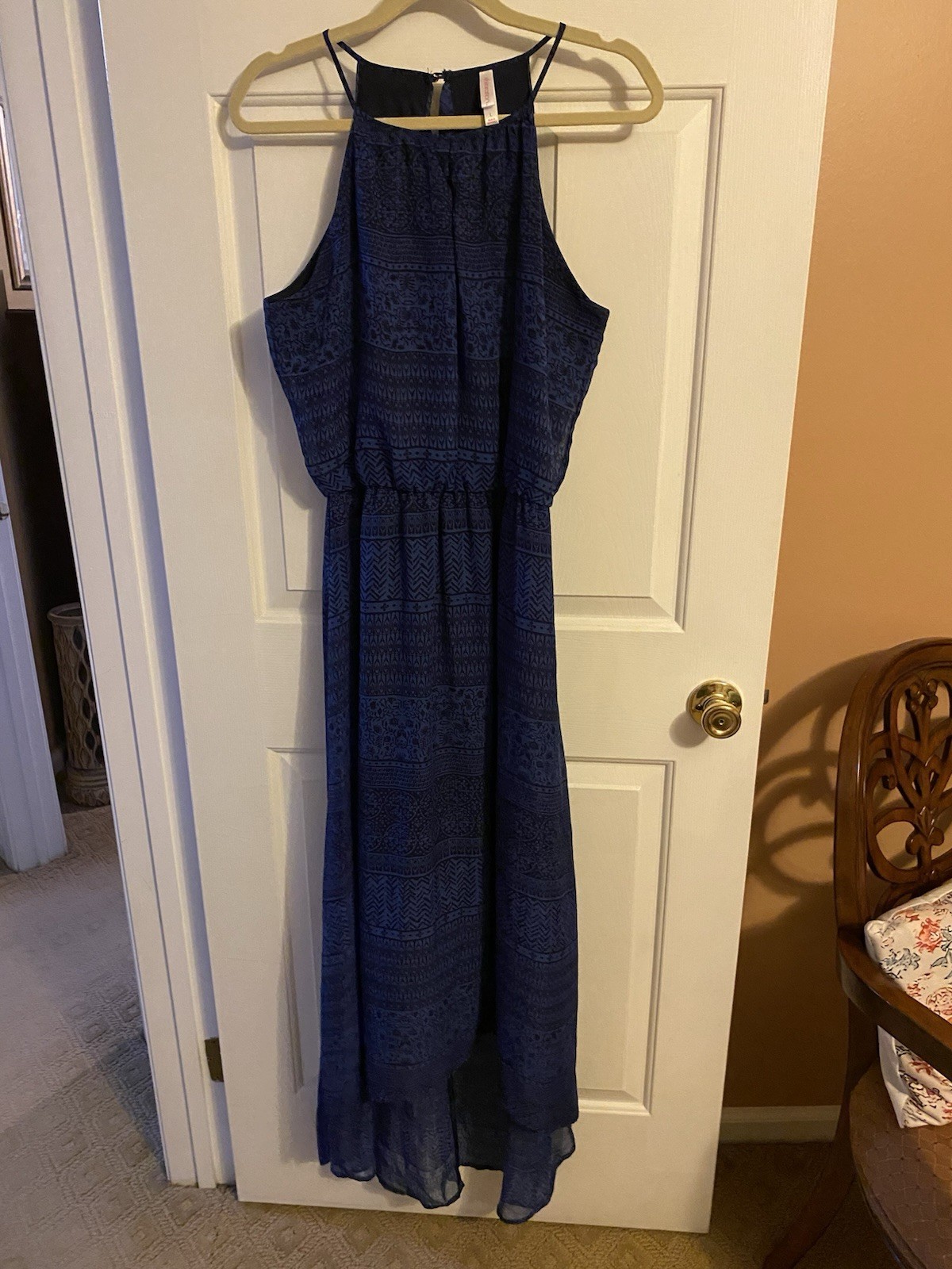 Xhilaration Geometric Halter Sleeveless Maxi Dress Blue Black L