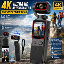 4K Ultra HD Pocket Camera 180  Rotating Lens WiFi Vlog Action Cam 1.96" Screen