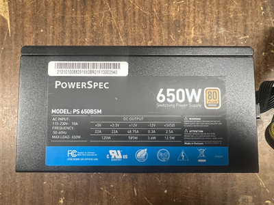 PowerSpec PS 650BSM  650W 80 Plus Bronze   Switching  Power Supply