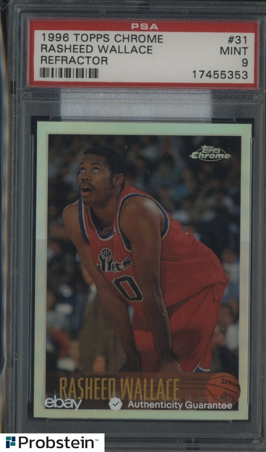 1996-97 Topps Chrome Refractor #31 Rasheed Wallace Washington Bullets PSA 9