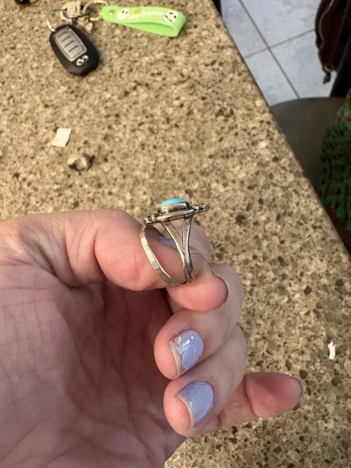 Anel turquesa e pulseira de prata martelada prata esterlina 925 - Imagem 2 de 4