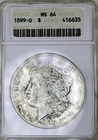 1899-O Morgan Dollar $1 ANACS MS64 Soapbox Old Holder Slight Rainbow Toned