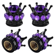 4 PCS Crown Tire Valve Stem Caps, Bling Tire Stem Cap Covers Black Purple