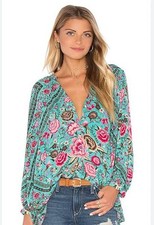 Spell And The Gypsy Design Babushka Turquoise Blouse Top Sz-L NWT Unicorn Tears