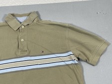 VTG Tommy Hilfiger Polo Shirt Mens Medium Green Striped Flag Logo Retro 90s Y2K