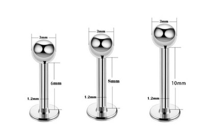 Titan Labret Piercing Stab mit Kugel & Flat Back perfekt für Ohr, Nase & Lippen