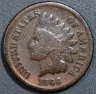 1866 1C INDIAN HEAD BRONZE CENT KM# 90a Grade:  VG A7190