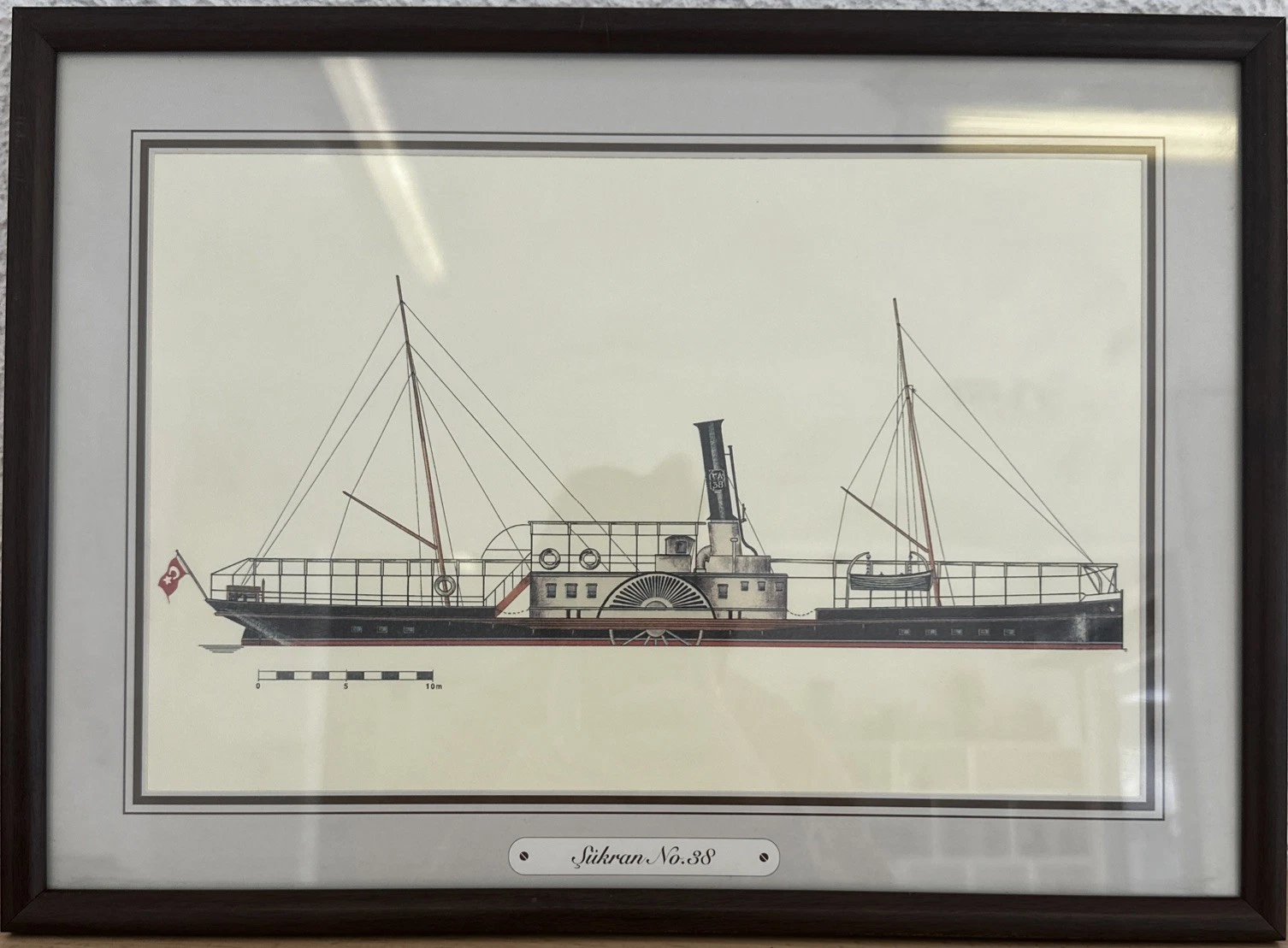 Cadre Gravure Vintage De Bateau Avec Drapeau Turc «  Şükran No.38 »