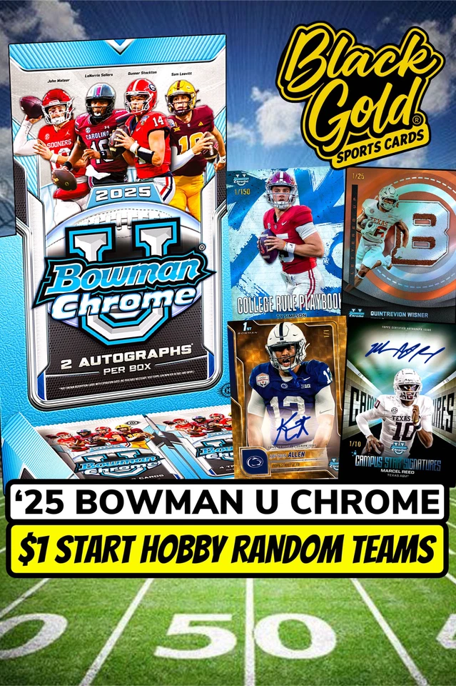 $1 Random Team 25 Bowman Chrome U Football Hobby!