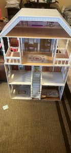 White Pink 3-Story Wooden Dollhouse 1:12 Scale 6 Rooms Staircase Unfurnished