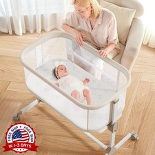 Cuna de beb  con ruedas, cuna de beb  de altura ajustable para beb s Beige NEW